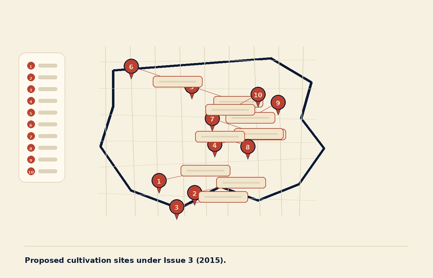 Stylized Ohio map showing the ten proposed Issue 3 marijuana grower-site counties