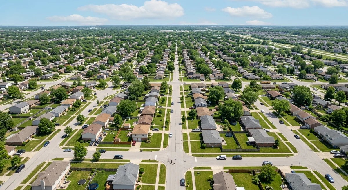 Suburban neighborhood aerial view
