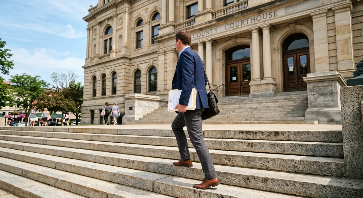 Person at courthouse steps