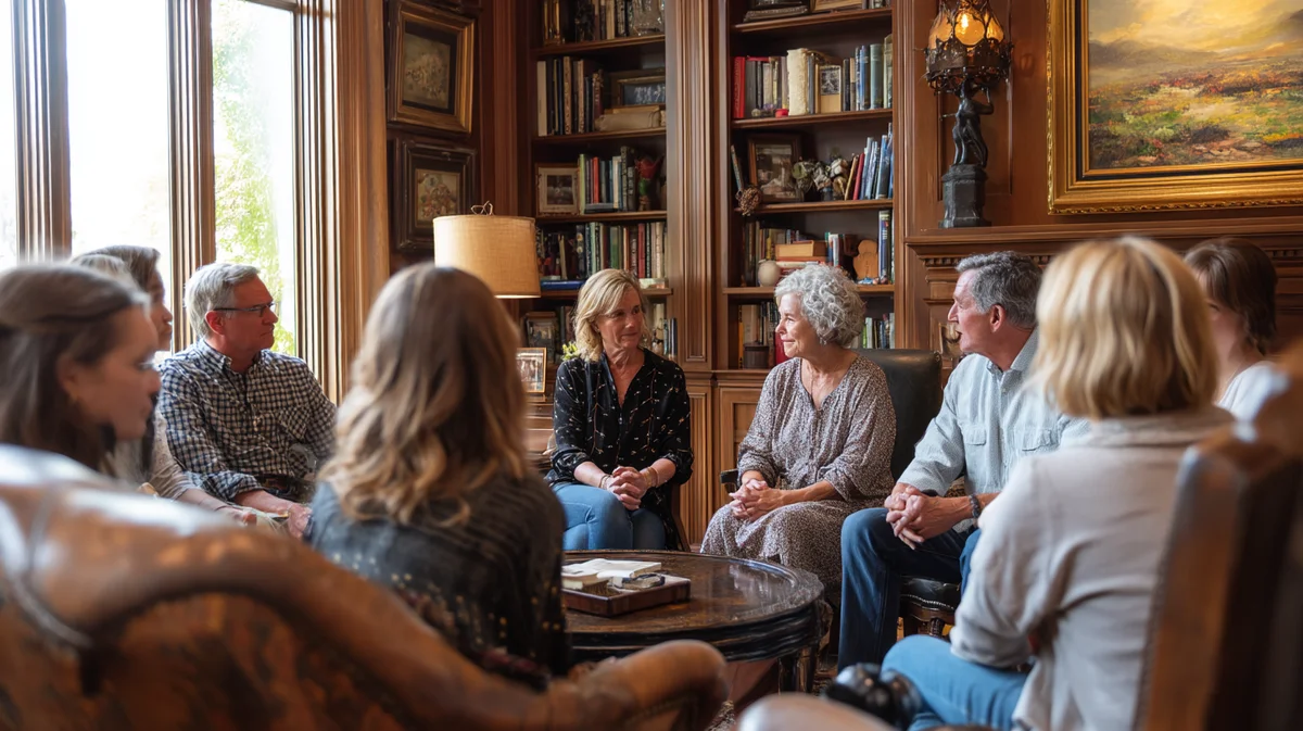 Heirs reviewing estate documents in family study