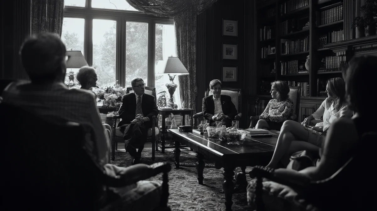 Family gathered in home library reviewing estate documents in Tennessee