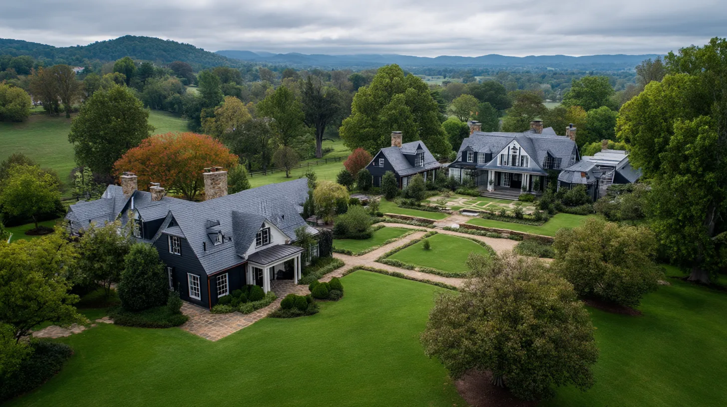 Aerial view of luxury estate subject to estate tax assessment