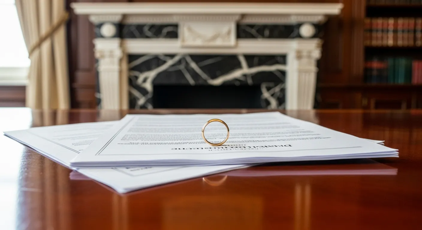 Legal documents and case files on attorney desk