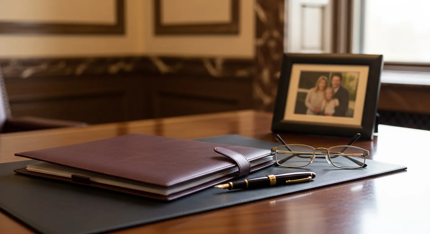 Attorney's desk with court paperwork