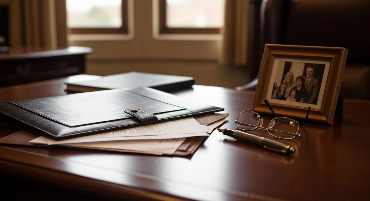 Attorney's desk with court paperwork