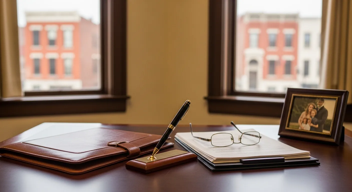 Attorney's desk with court paperwork