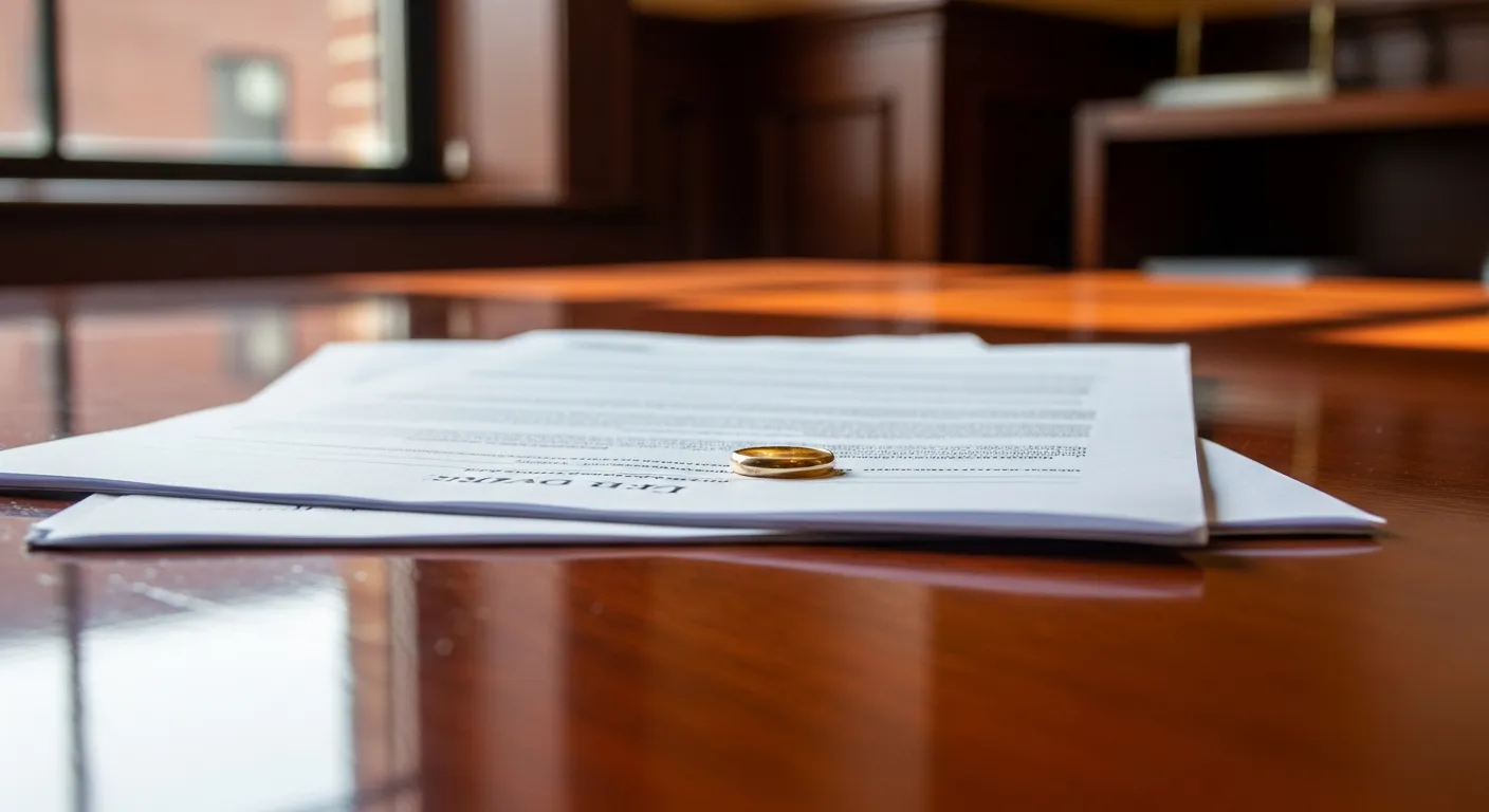 Legal documents and case files on attorney desk