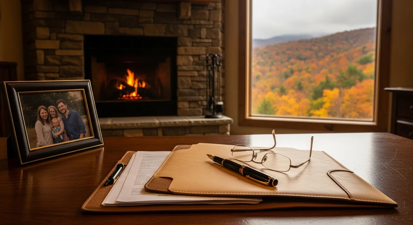 Estate planning attorney's desk with legal files in Braxton County, West Virginia