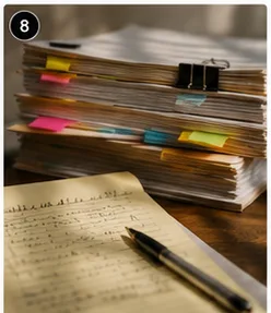 Stack of custody evaluation files and case folders on a desk