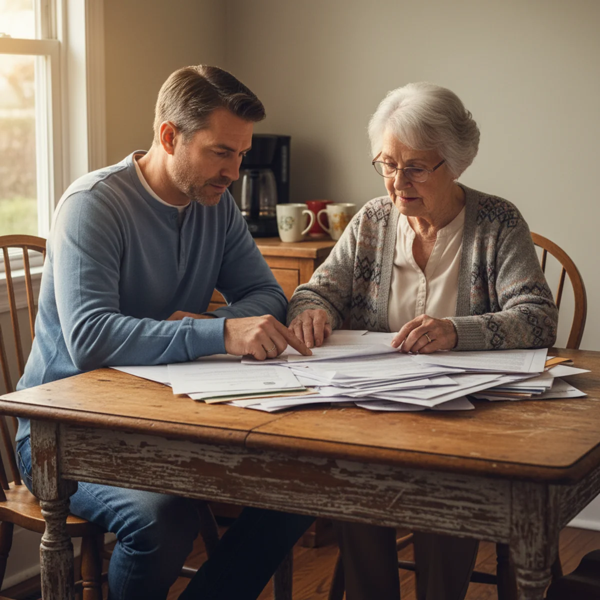 Family discussing legal options at table