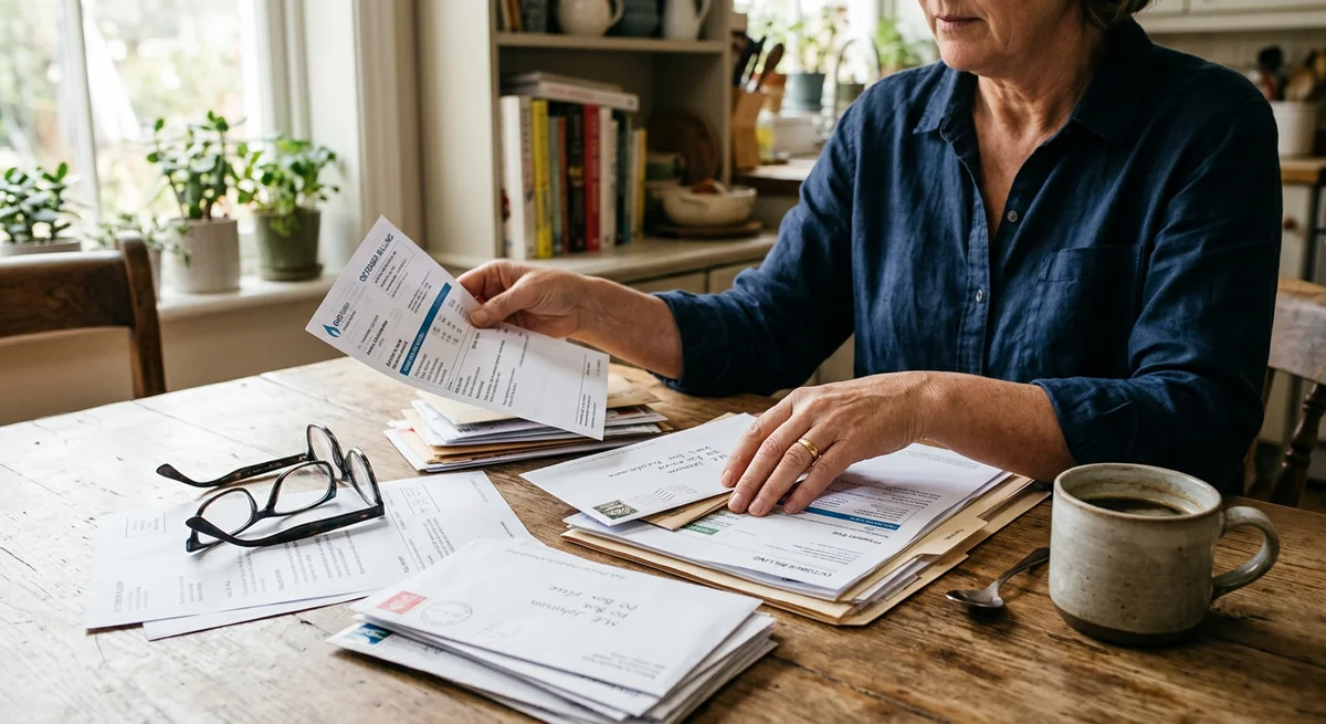 Security Deposit Return Calculator — Texas Tenant reviewing lease and security deposit documents at home — Texas