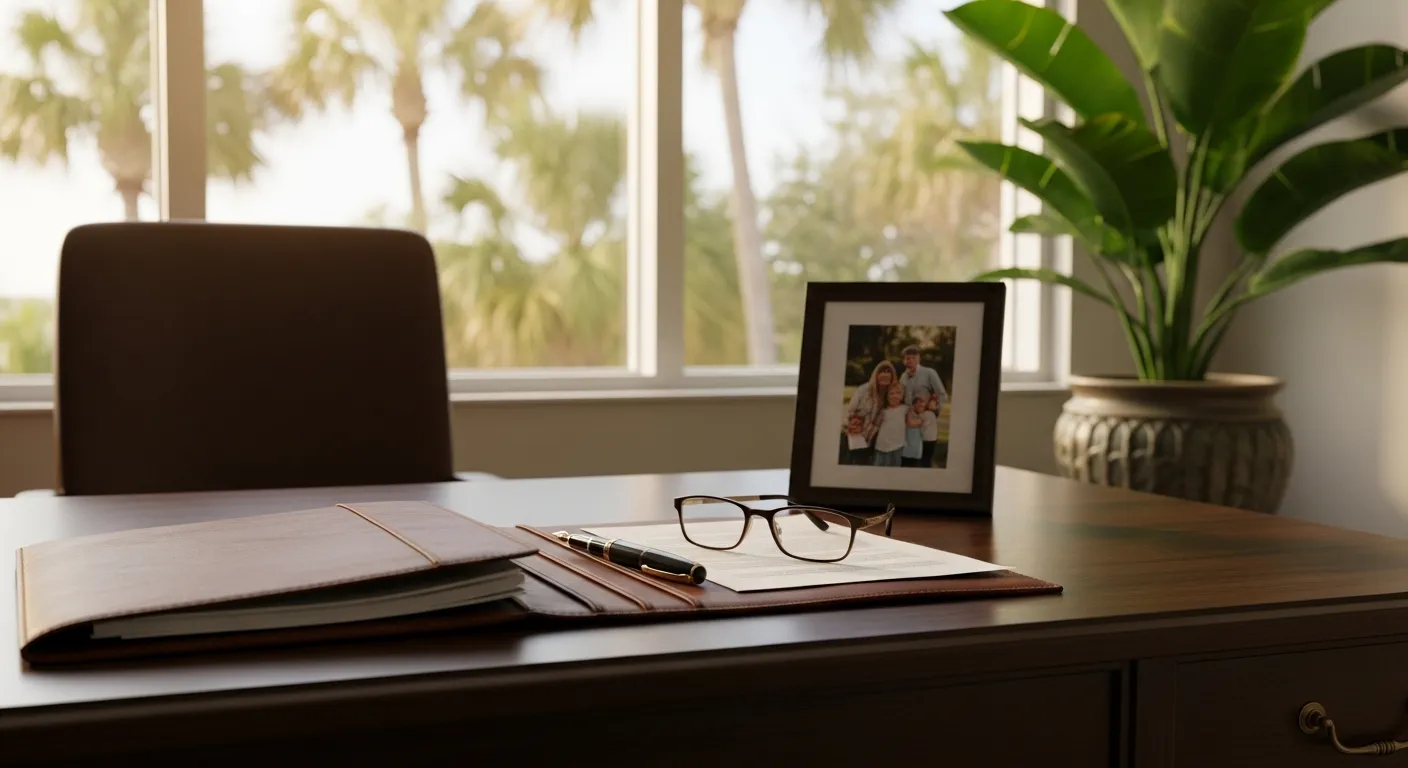 Flagler County probate cost calculator — Florida Estate planning attorney's desk with legal files in Flagler County, Florida